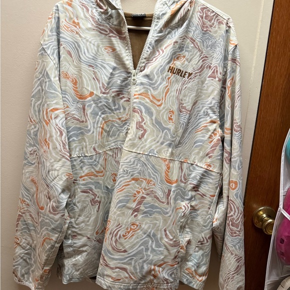 Hurley Other - Hurley Marbled Half-Zip Windbreaker in Cream, Orange & Gray